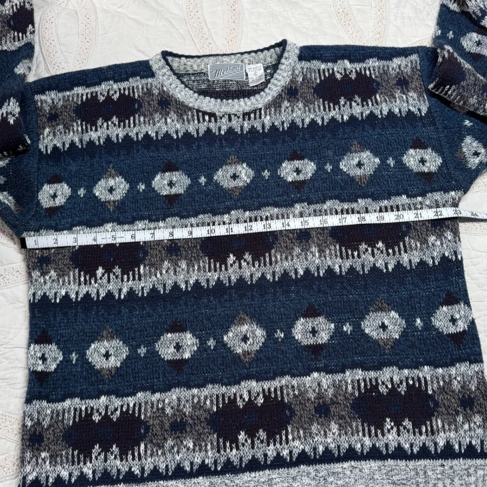 Vintage Method Mens Large Sweater Blue Grandpacore Geometric‎ Fair Isle Acrylic